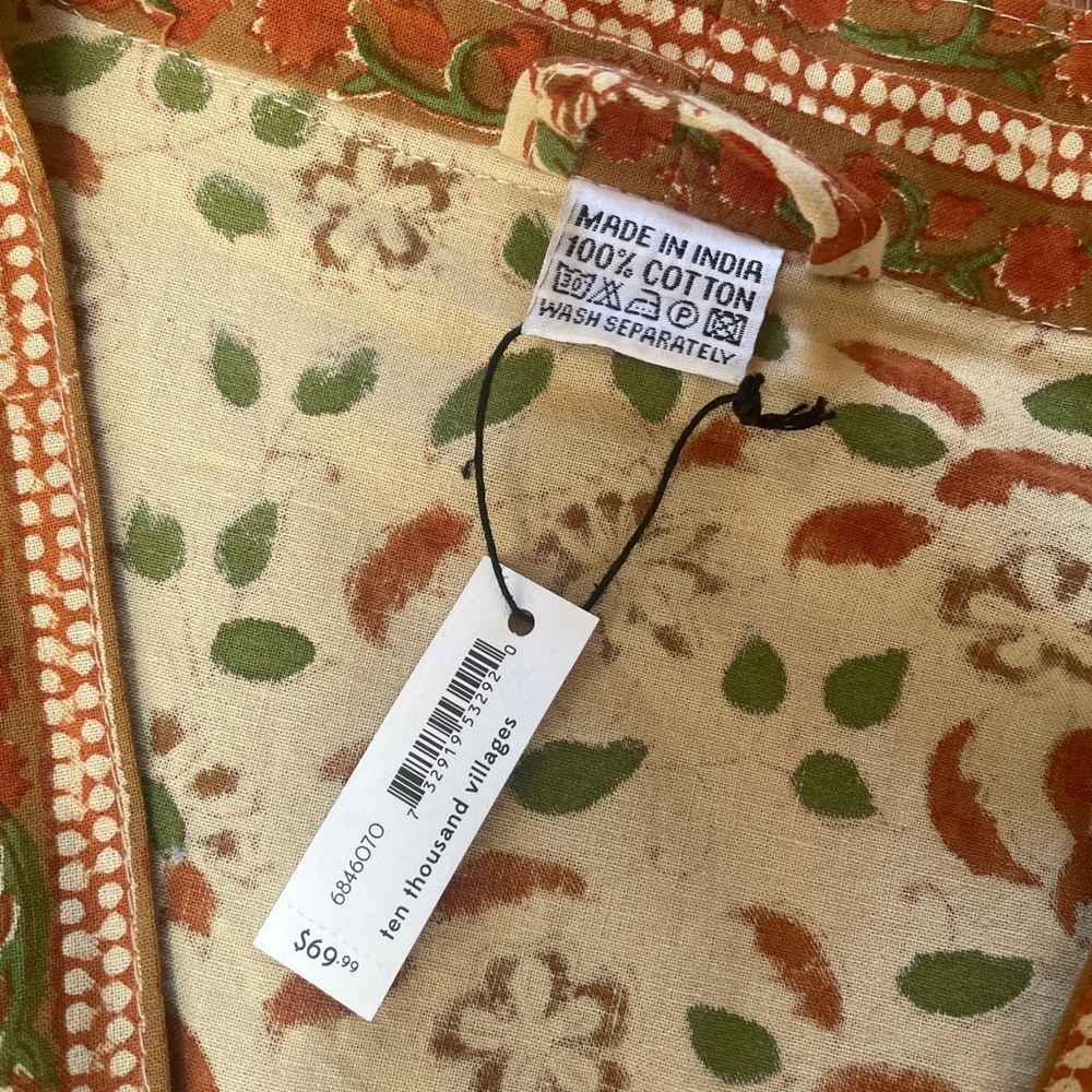 Ten Thousand Villages Cotton Kimono Robe Belted OSFM Printed NWT Red Pockets - Picture 8 of 9